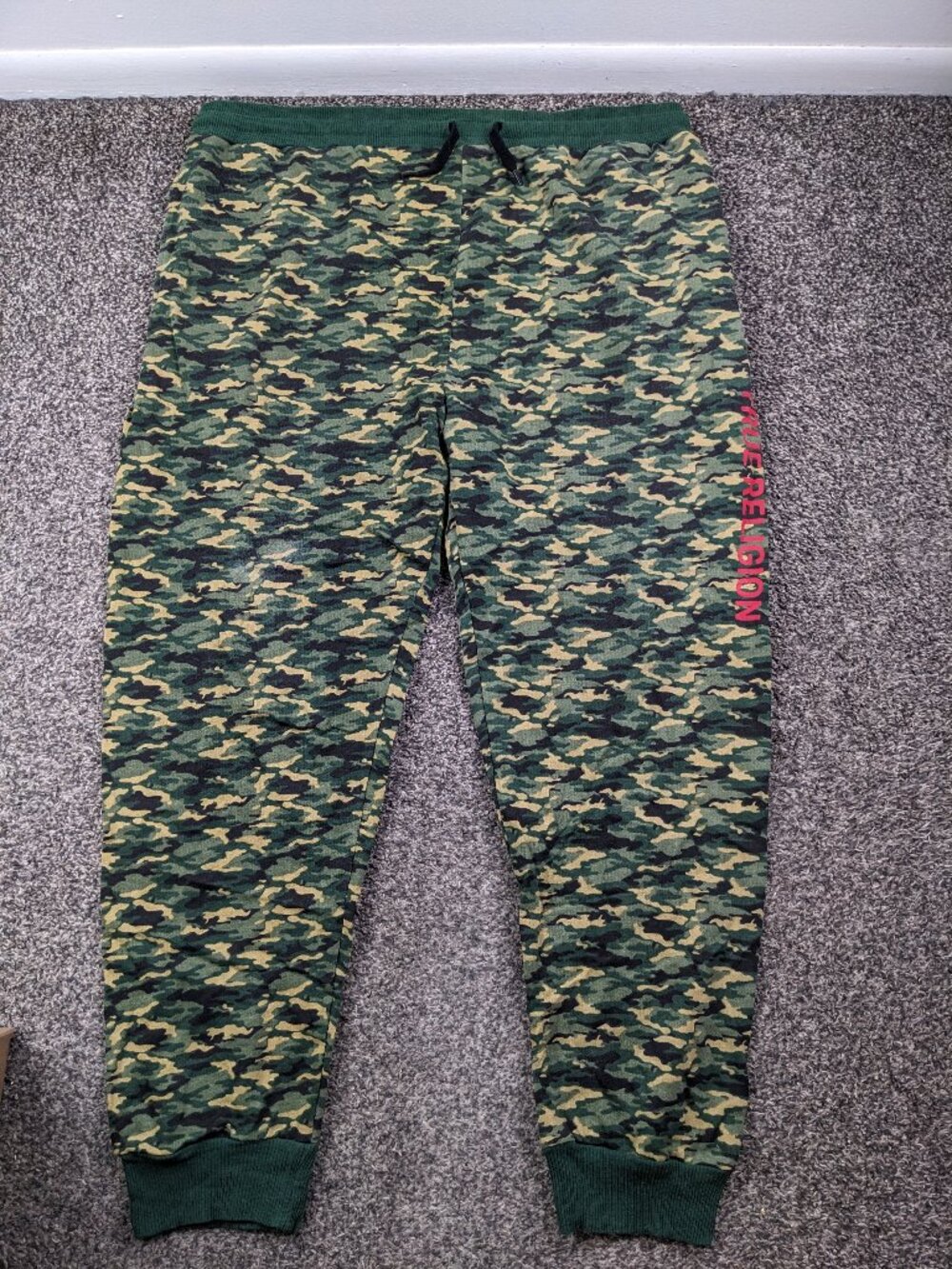 True Religion Sweatpants Camo Joggers Loungewear Tapered Leg Green Mens XL
